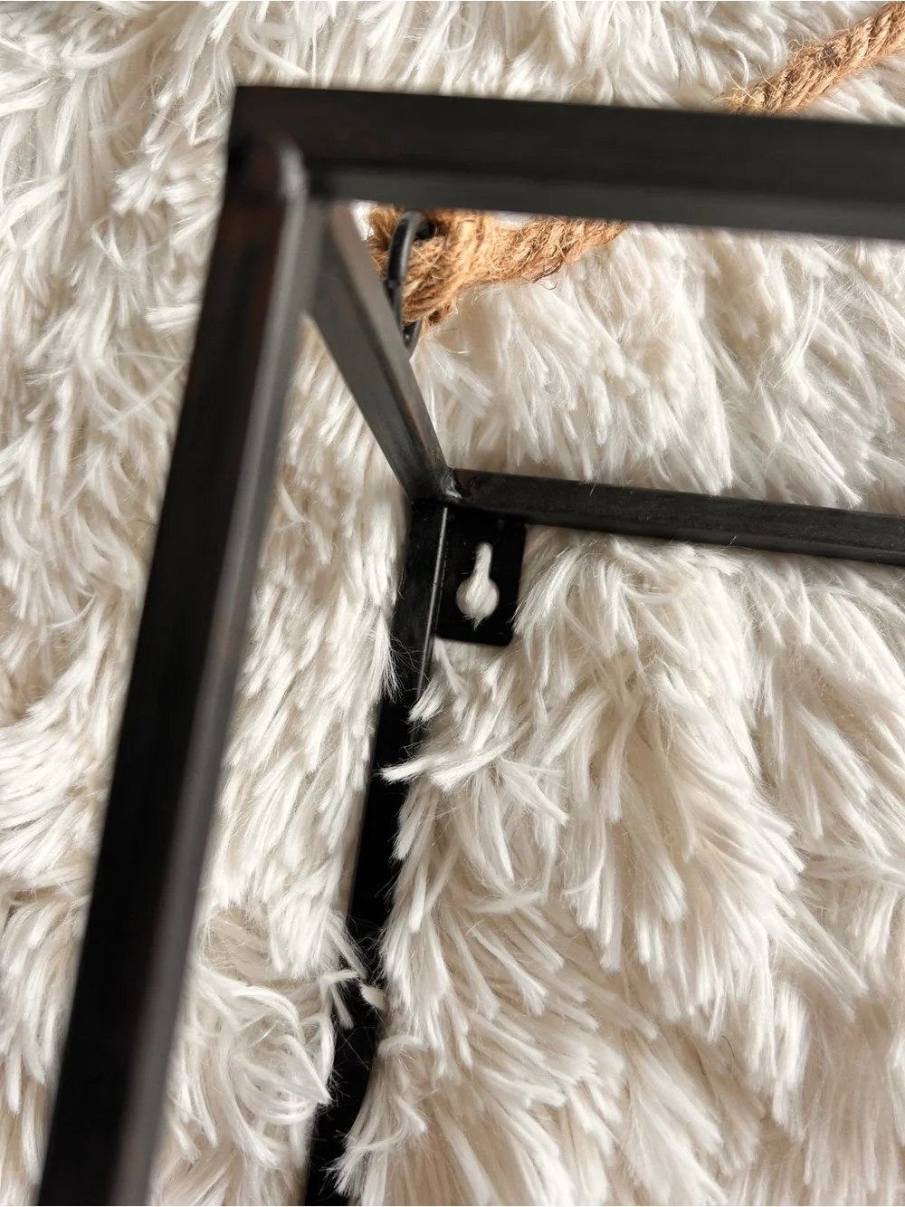Black Metal Hanging Display Shelf with Rope Size 16 x 12”